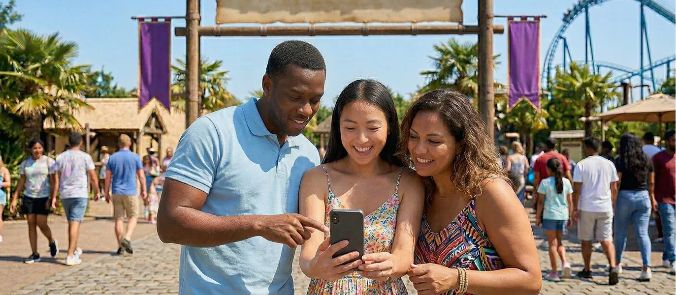 Theme park guests using their mobile apps
