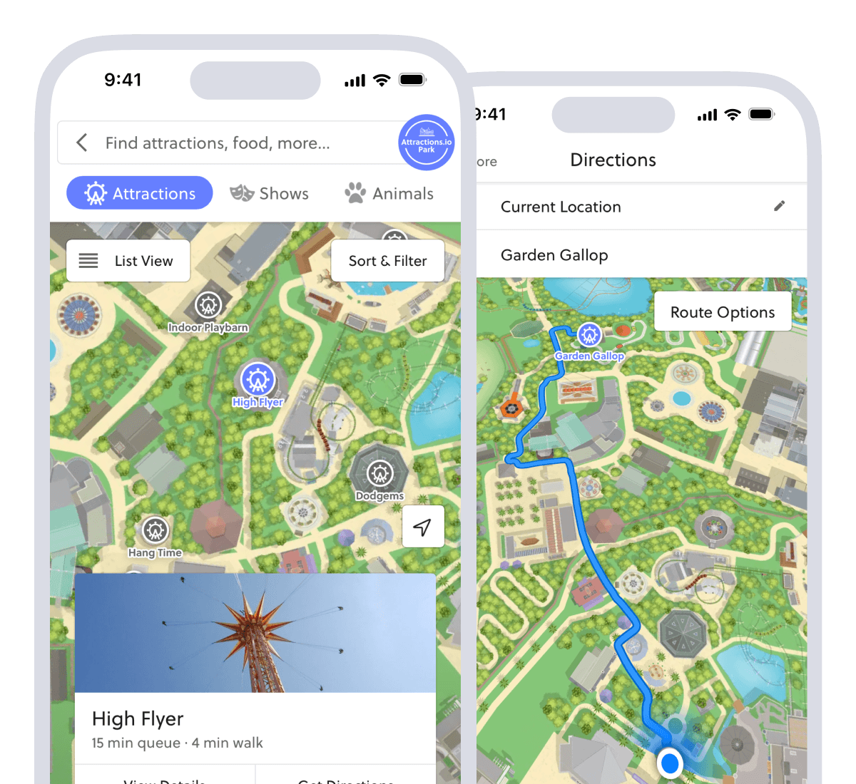 Attractions.io park mobile app examples