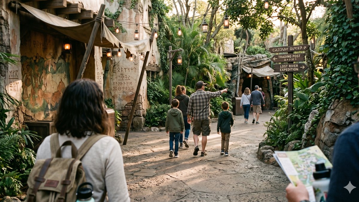 A family being guided through an attraction