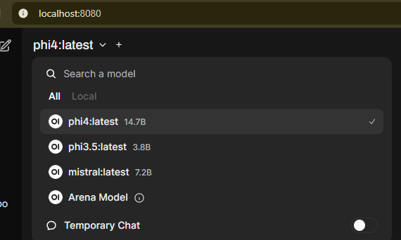 Open-WebUI Selecting Model