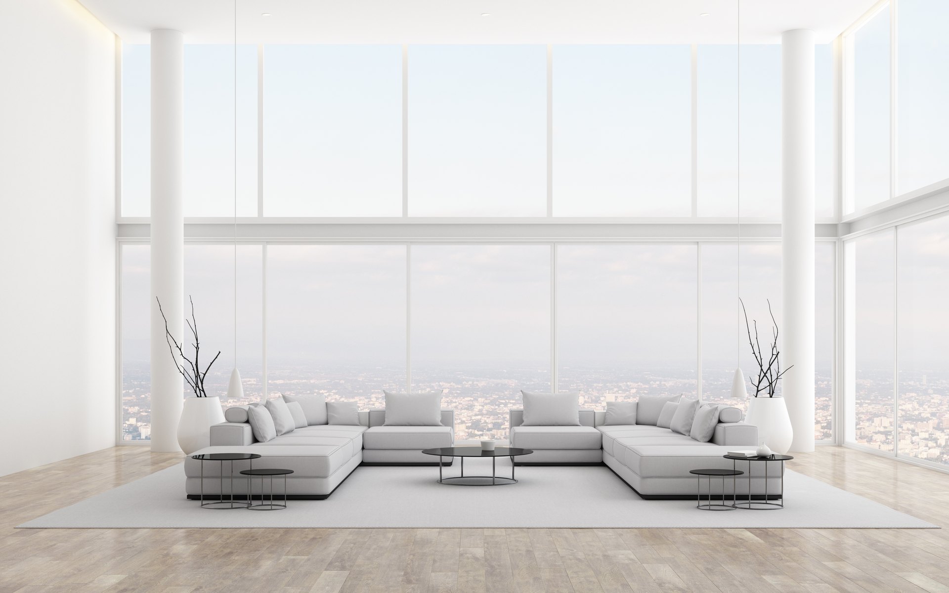 Minimal luxury lounge with integrated technology