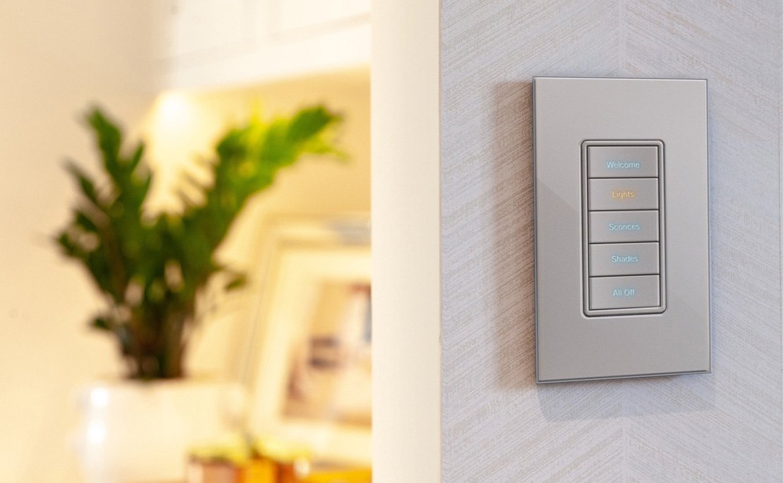 Vantage lighting control keypad in a luxury interior
