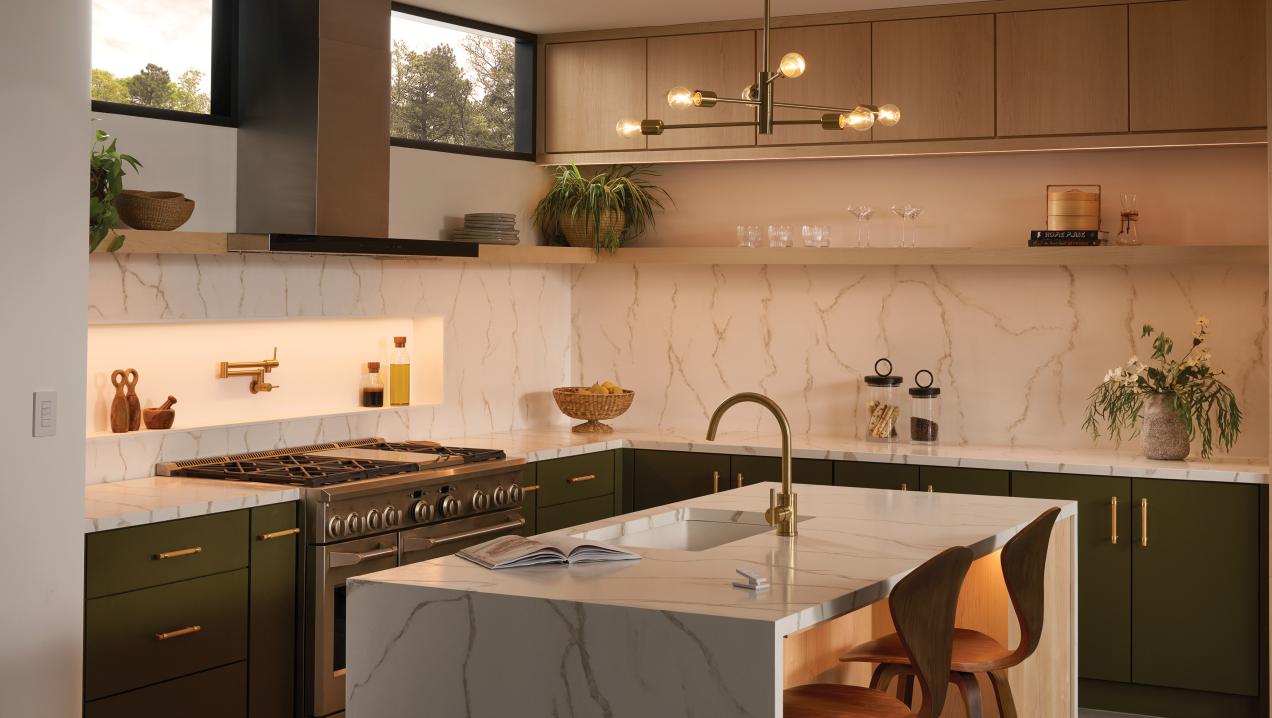 Lutron Lumaris tunable white tape lighting integrated into a modern kitchen