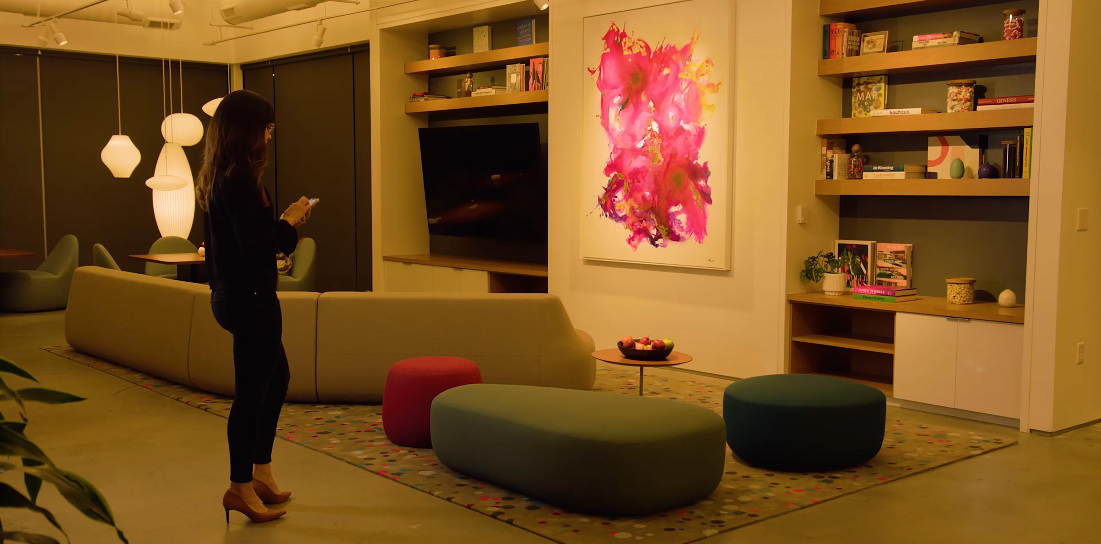 Lutron Ketra lighting illuminating artwork and a modern living space