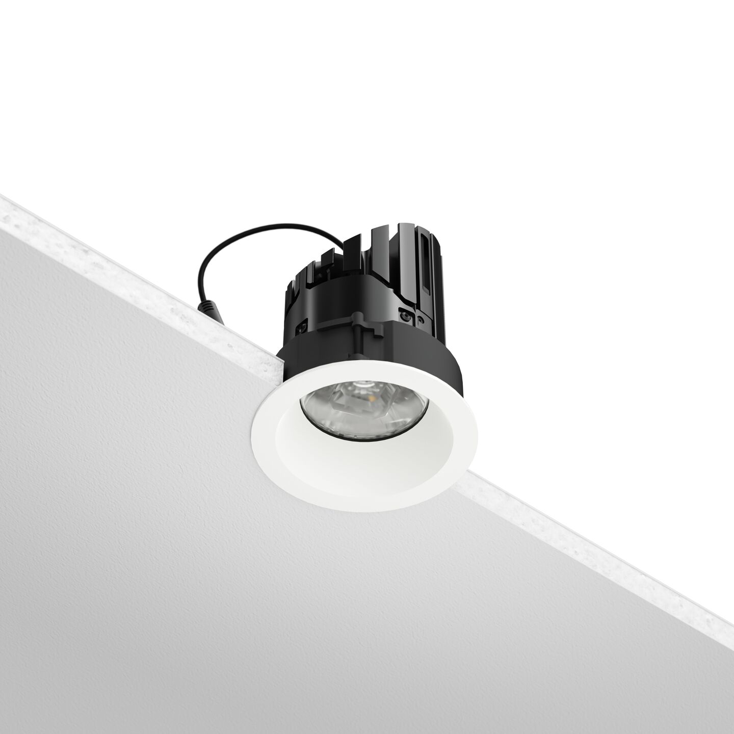 Lutron Rania D2 adjustable two-inch remodeler downlight installed through a finished ceiling