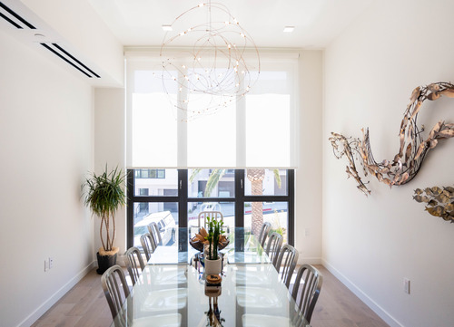 Motorized solar roller shade in a Bay Area residence