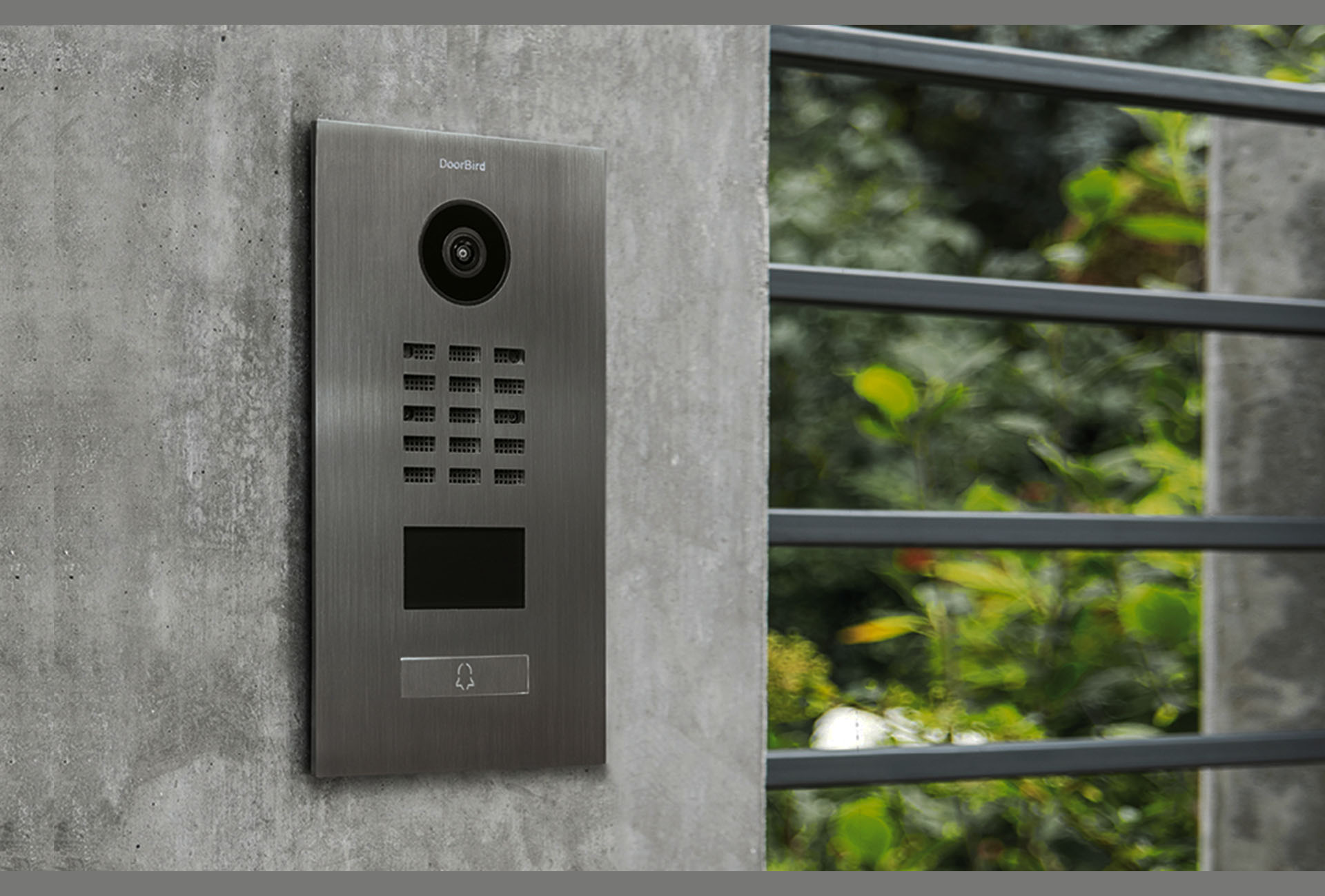 Contemporary IP video intercom mounted at an exterior residential entrance