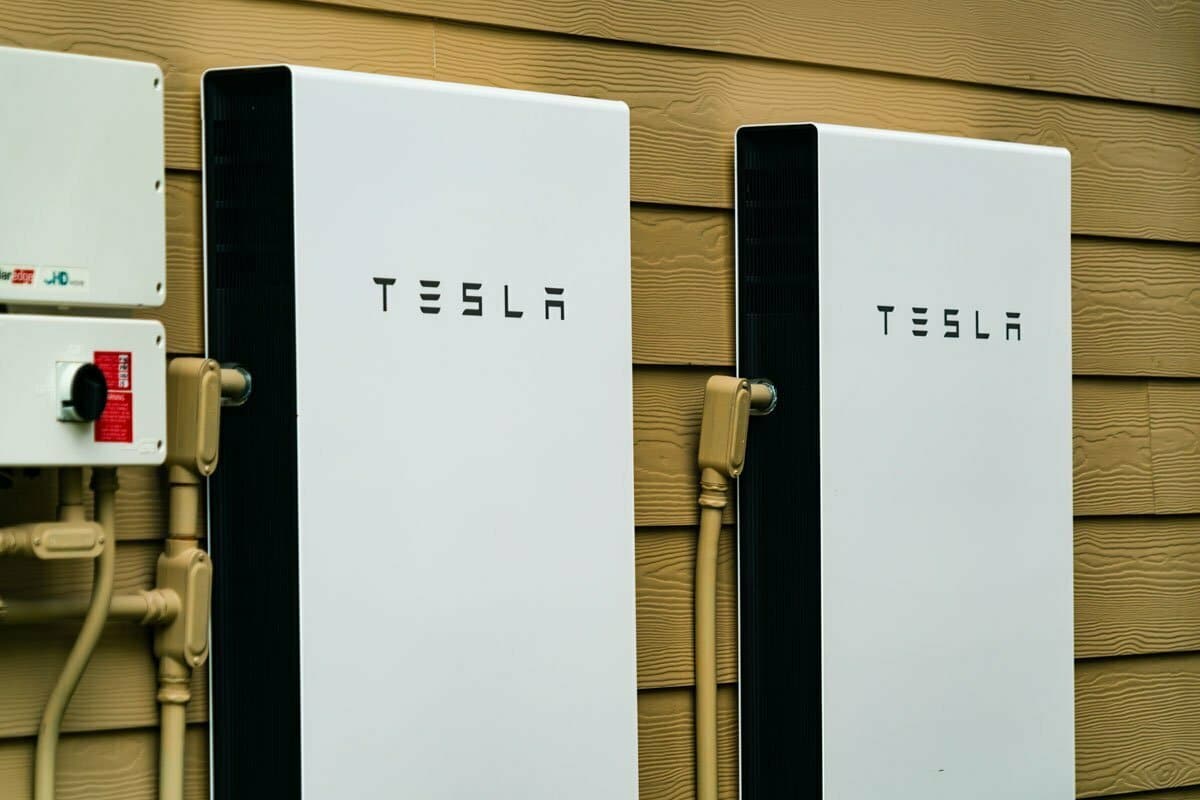 Multiple Tesla Powerwall battery units installed for residential energy storage