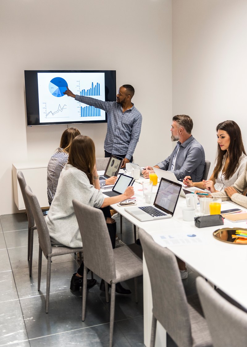 Conference room presentation system with a large front display