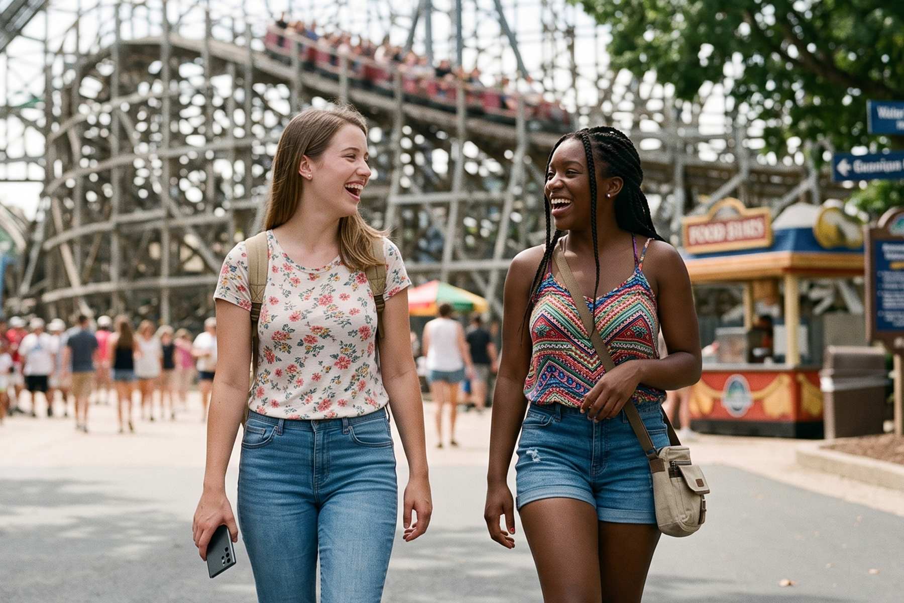 Guests walking through a theme park but we don't know them