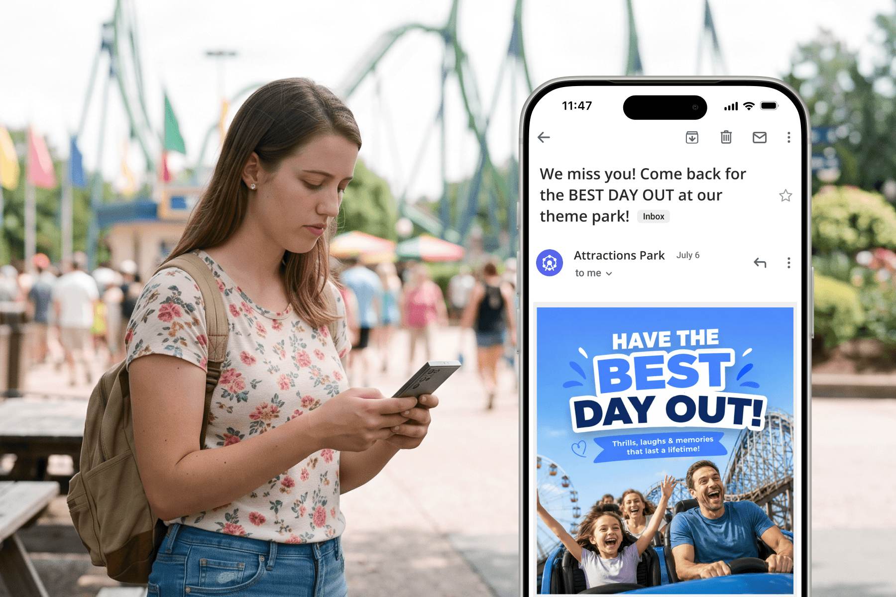theme park guests getting a email 