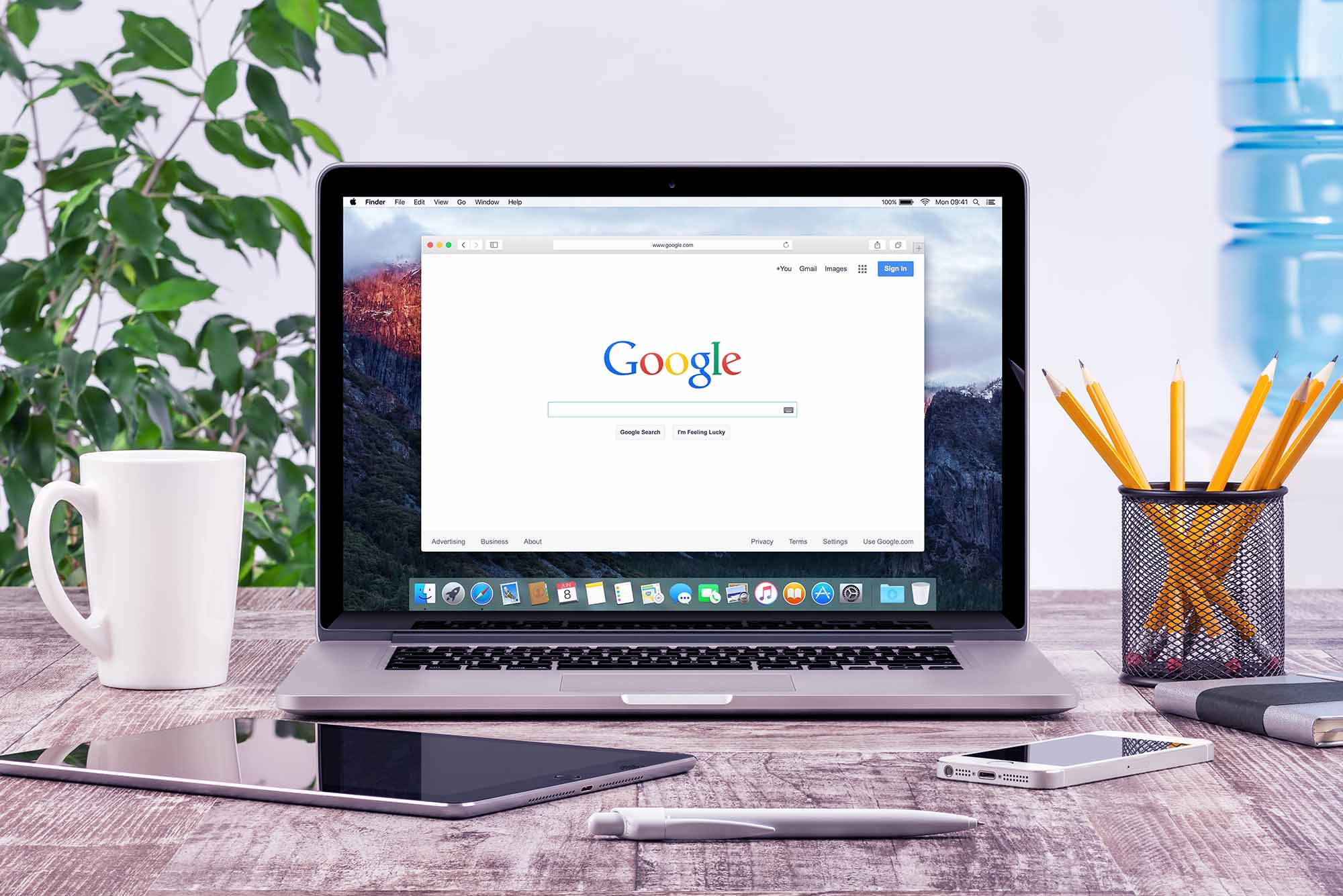The Google search page on a laptop