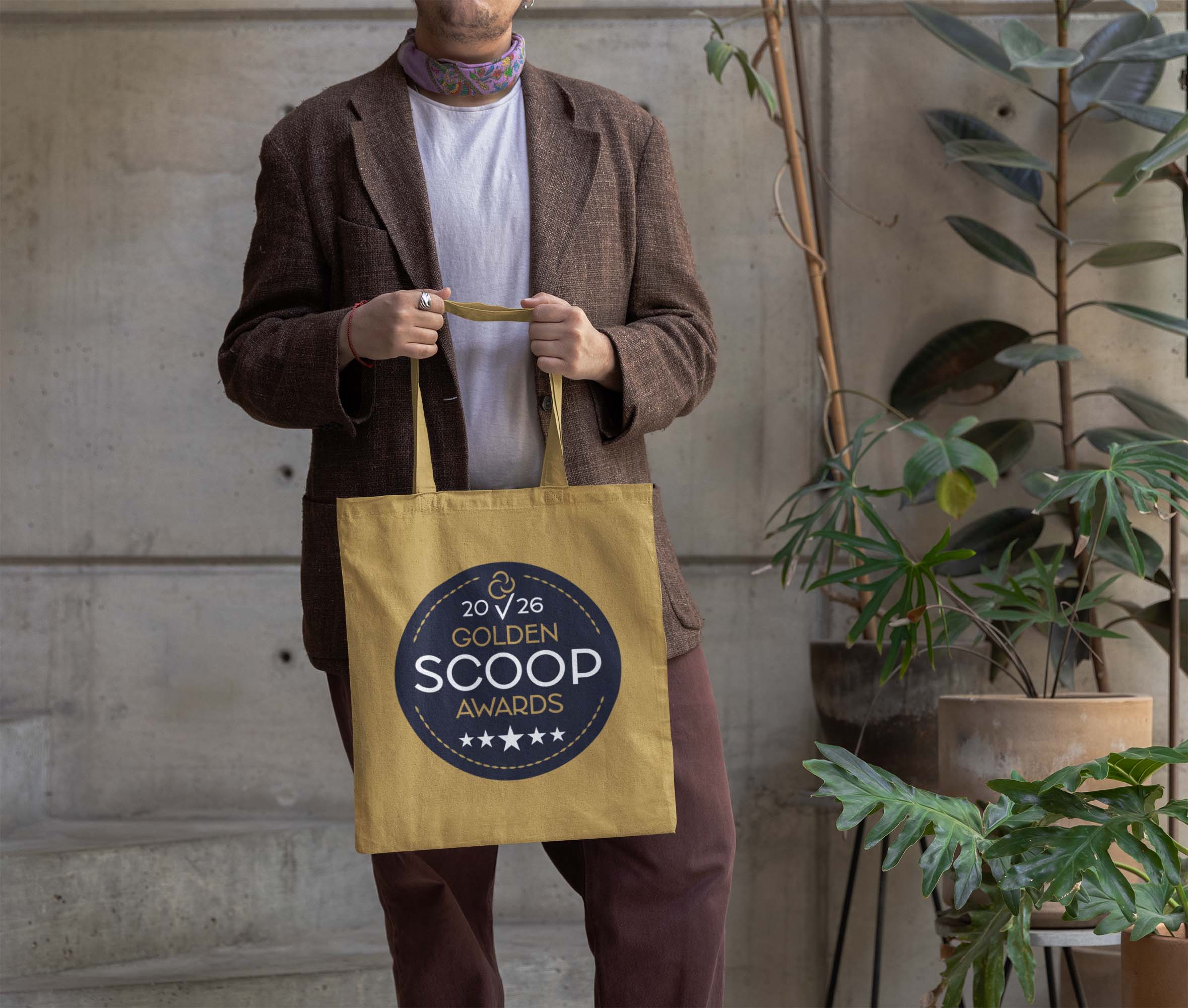 Golden Scoop Awards Badge on a Tote Bag