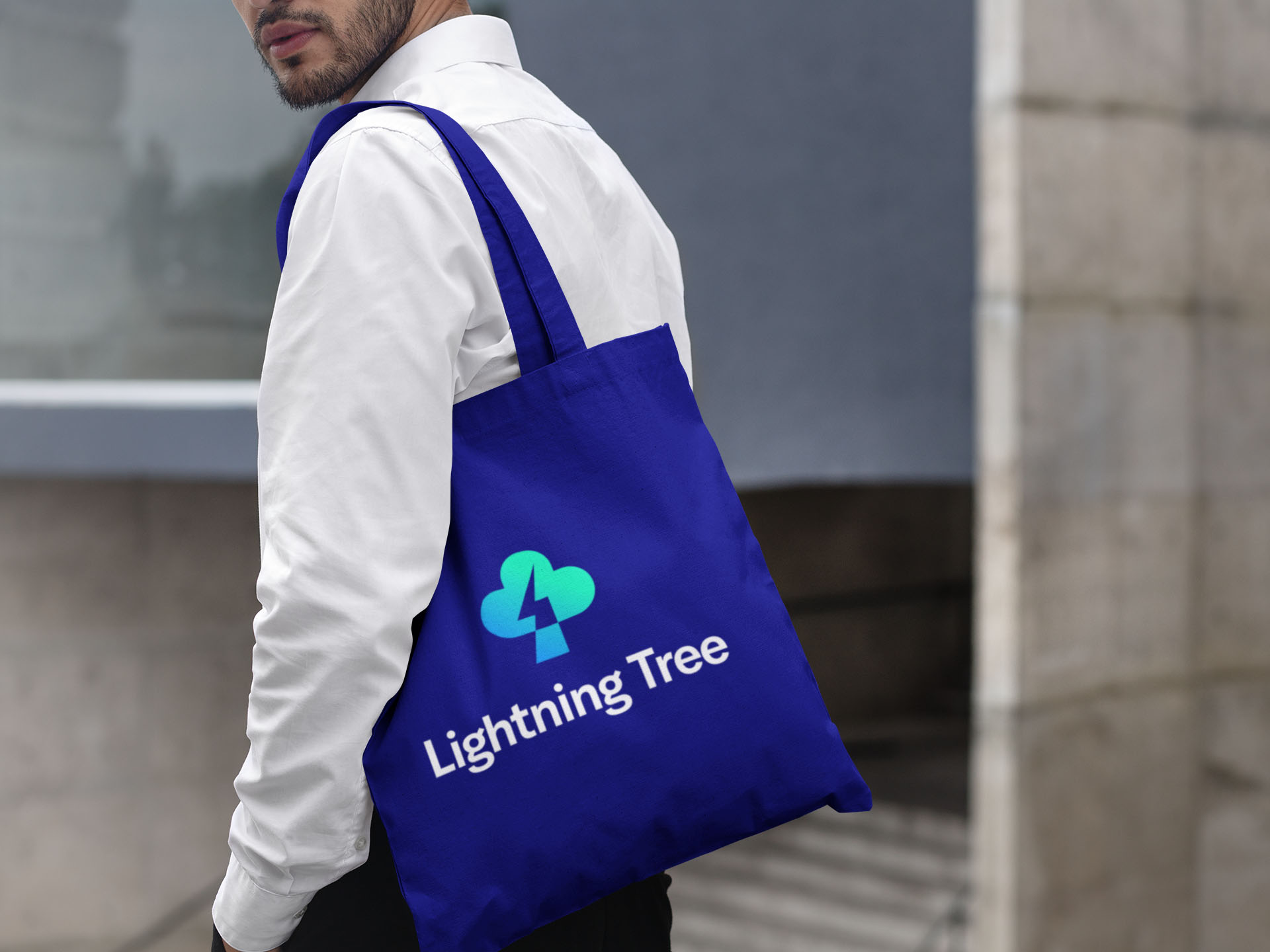 Lightning Tree Logo Design on a Tote Bag