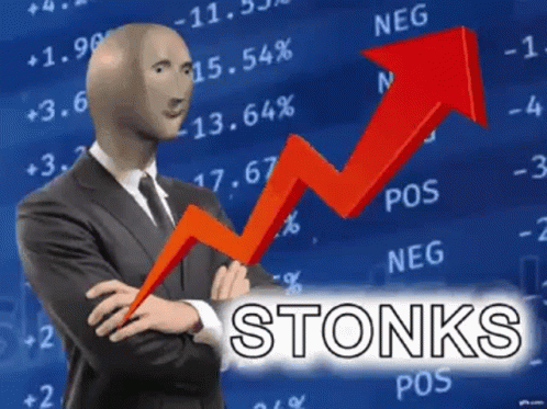 a man in a suit and tie is standing in front of a stock chart that says stoniks