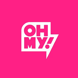 "OH MY!" text logo in white inside a speech bubble on a pink background.