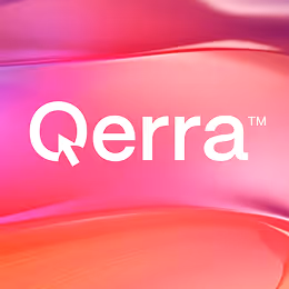 Qerra wordmark logo in white on a pink and orange gradient background.