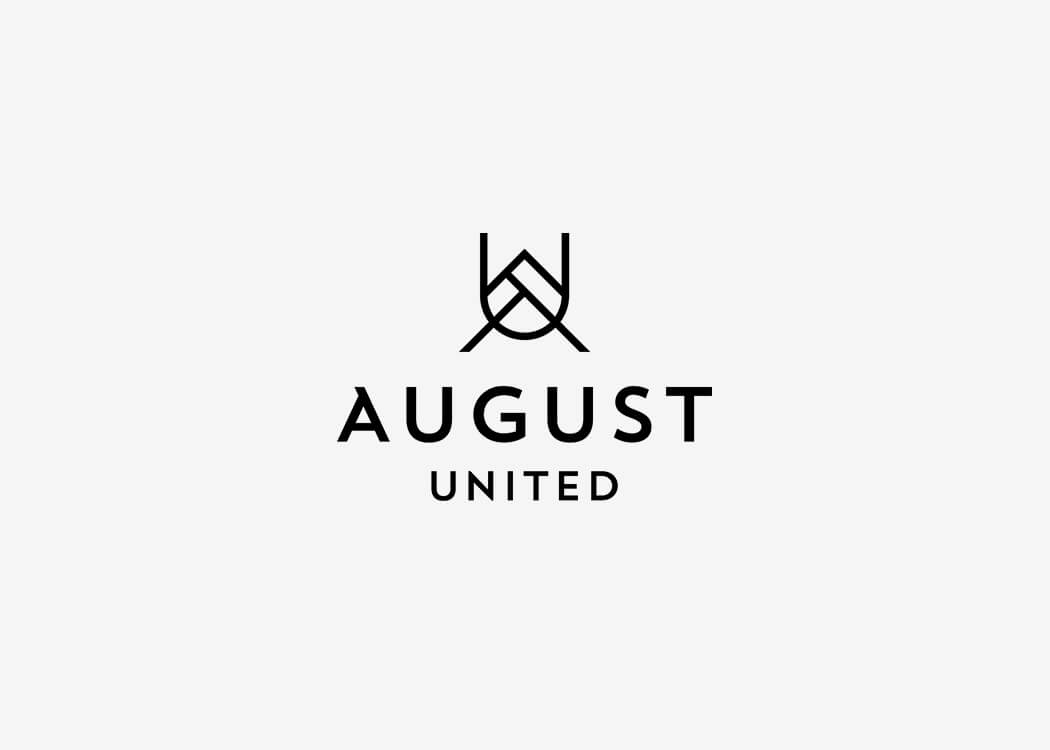 Black stylized geometric logo above the text 'AUGUST UNITED' on a white background. High-res black logo file for August United influencer marketing agency