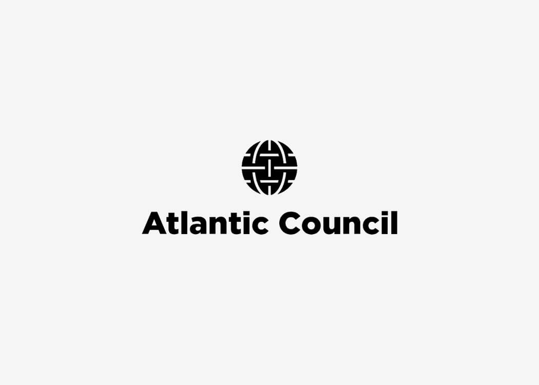 Atlantic Council logo with a stylized globe icon above the text. High-res black logo for Atlantic Council political think tank in Washington D.C.
