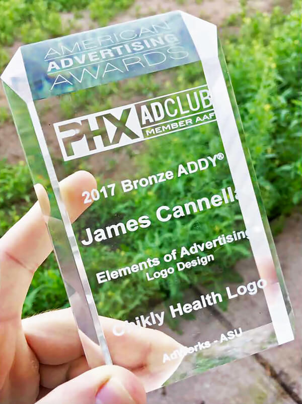 ADDY Award for Logo Design by James Cannella as part of AdWorks Advertising Club at ASU.