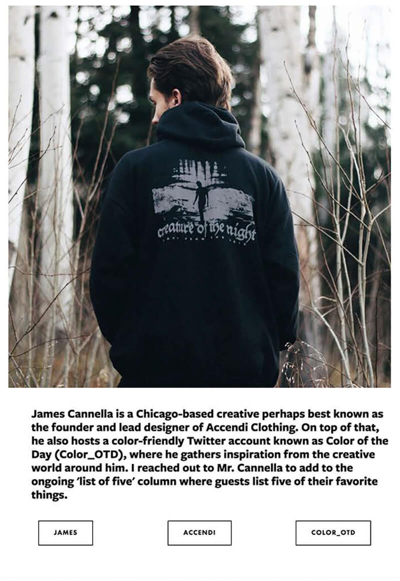 Screenshot of James Cannella's interview for Neon Pajamas publication.