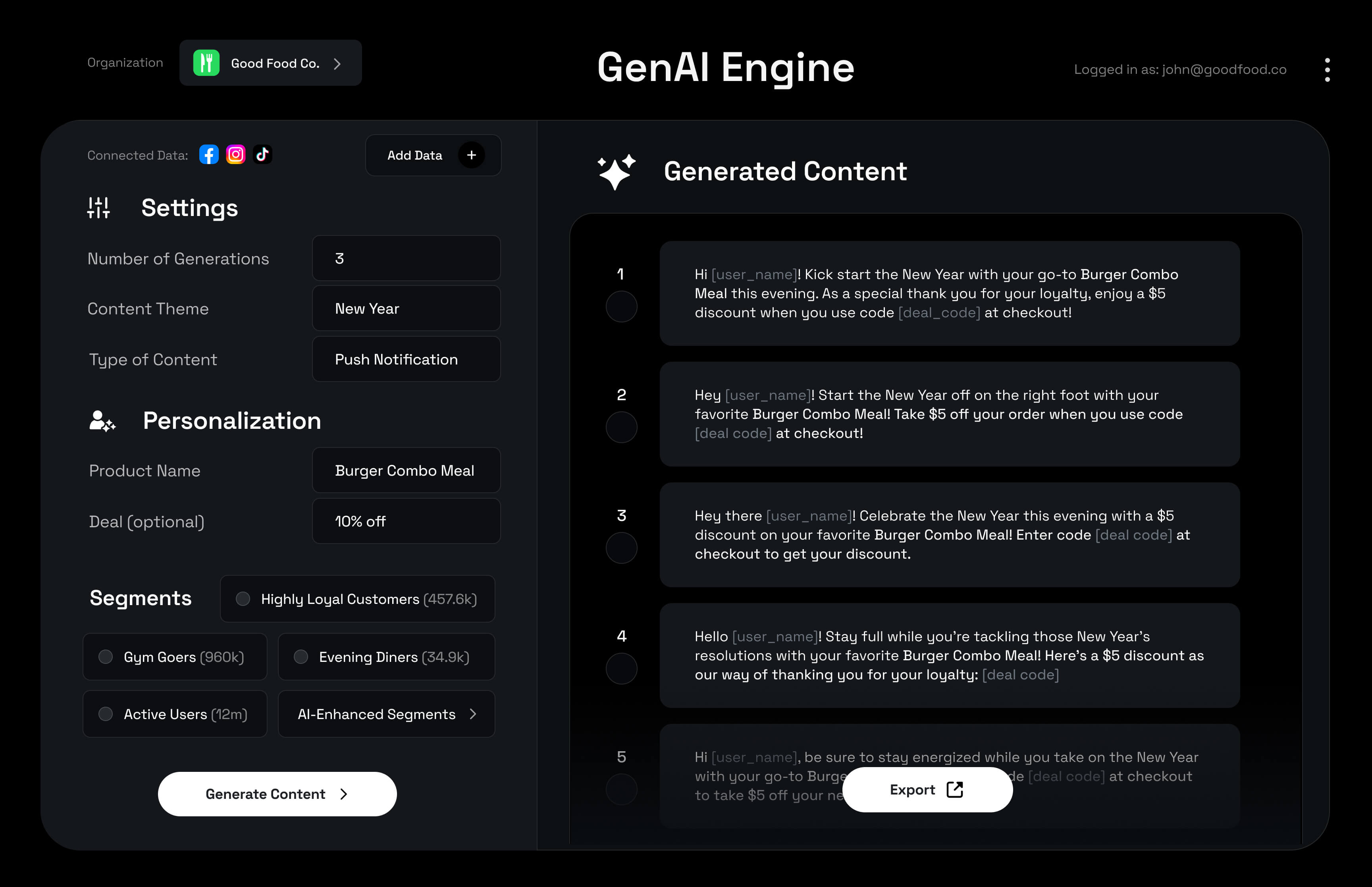 User interface design for a GenAI web app.
