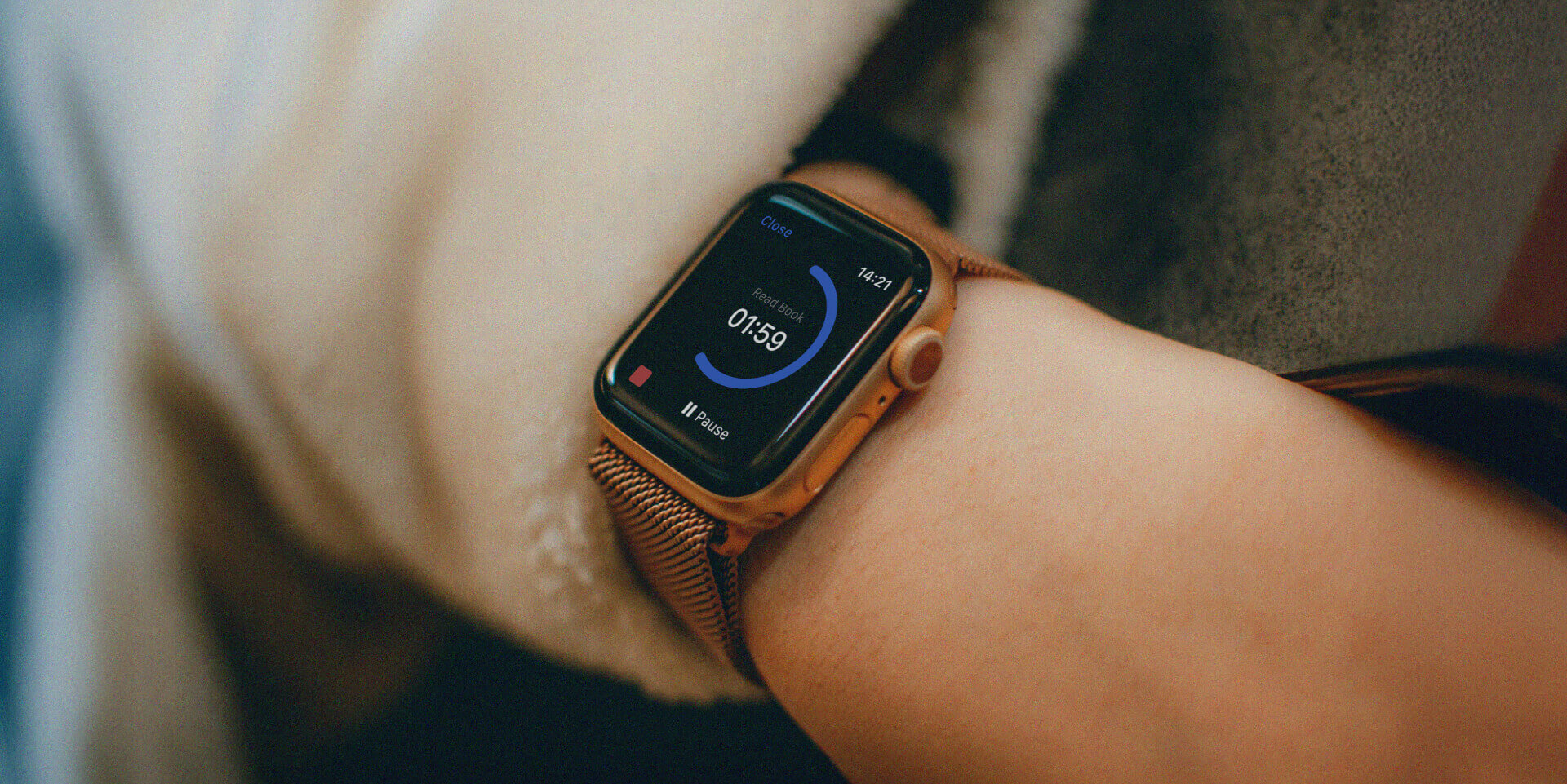 Lectura del temporizador de cuenta regresiva en la app de Habitify para Apple Watch.