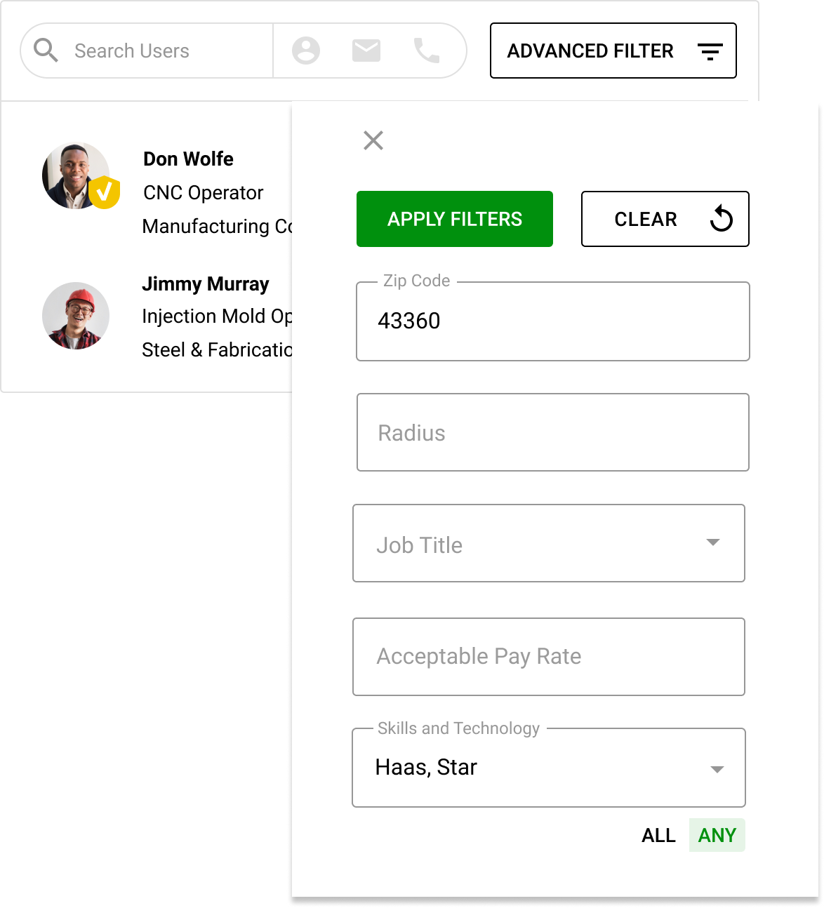 FactoryFix lets you filter candidates by radius, zip, or pay rate!