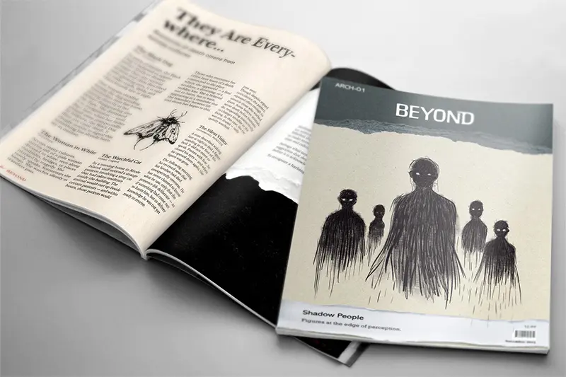Beyond magazine cover and interior spread