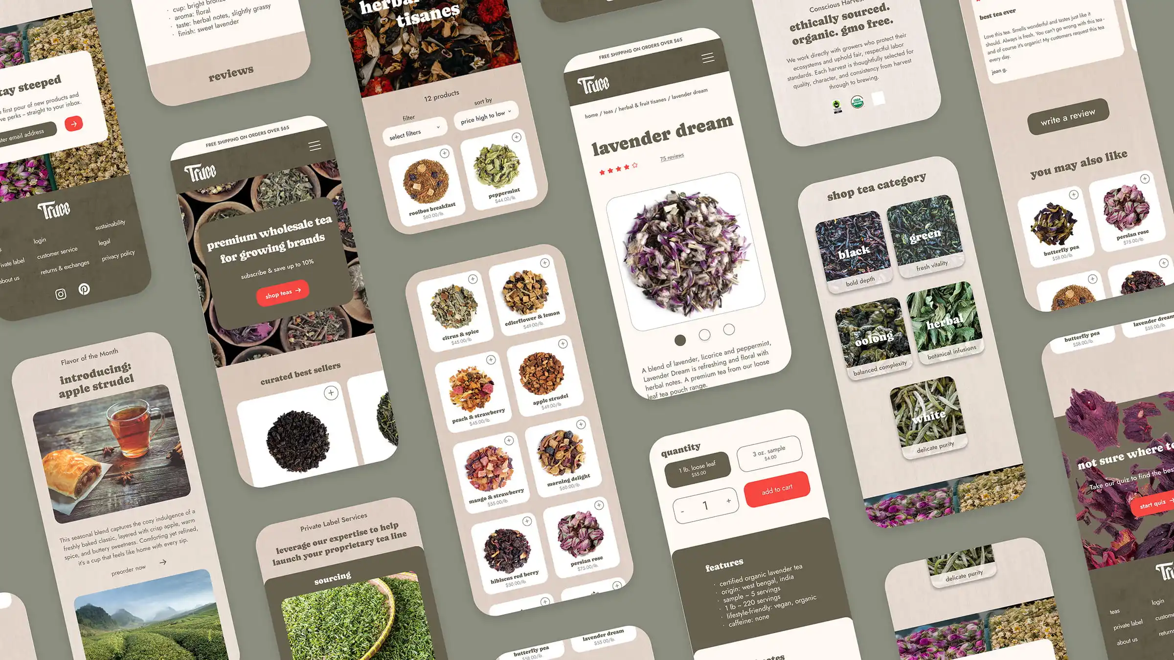 Truce ecommerce website mobile screens