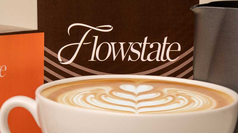 Flowstate packaging detail with coffee