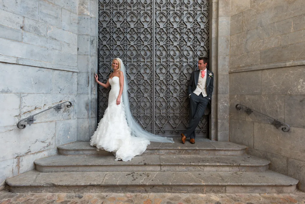 Couple in doorway of church in Soller