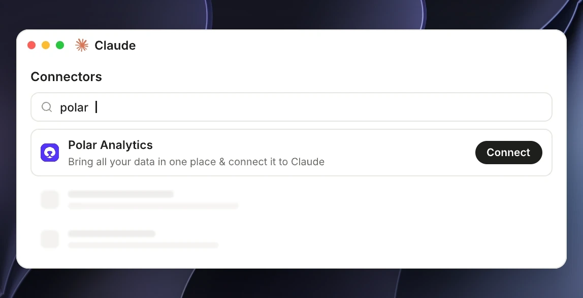 Searching for Polar in the Claude connector directory, ready to connect