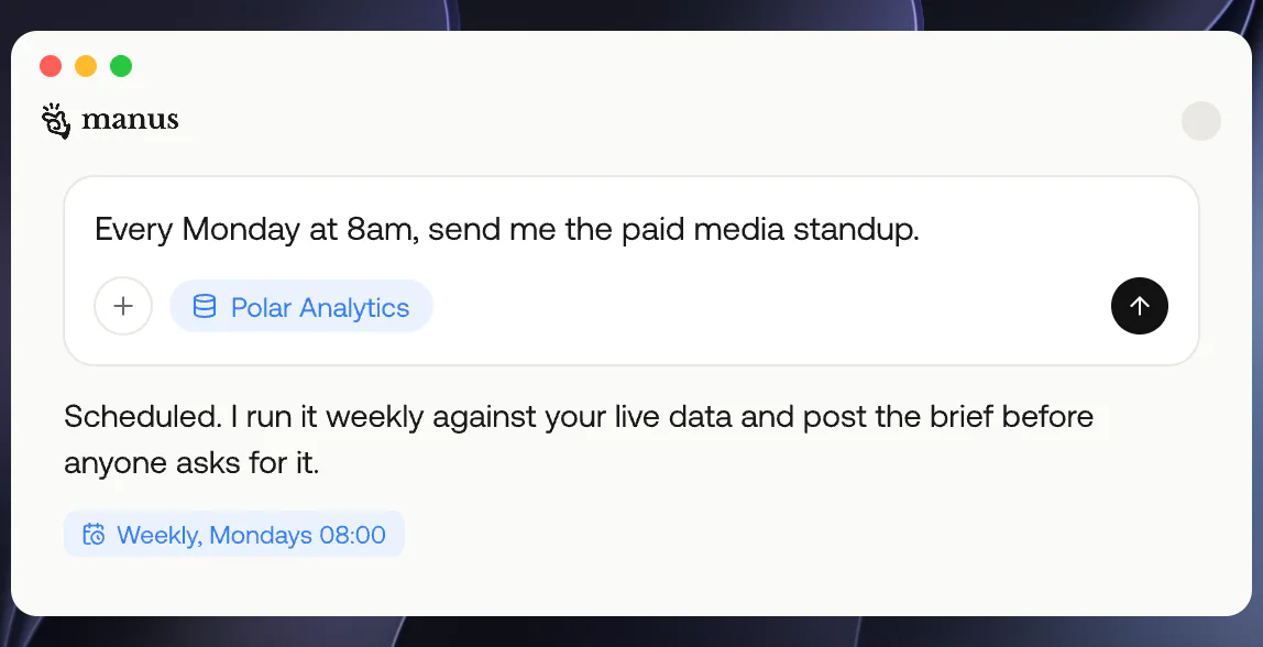 A recurring prompt turned into a scheduled Polar automation delivered to Slack
