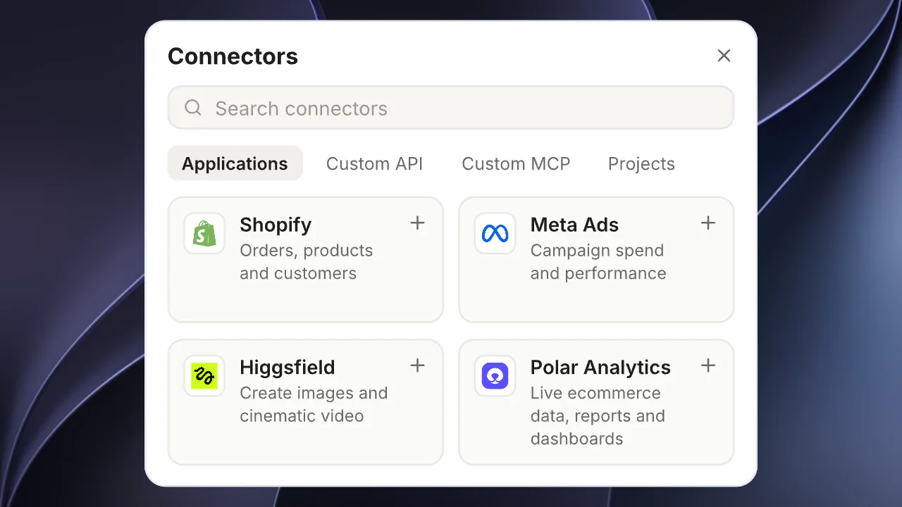 Claude native connector list showing Shopify, Klaviyo and Slack