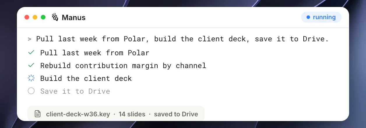 Claude Code running a multi step reporting job in the terminal