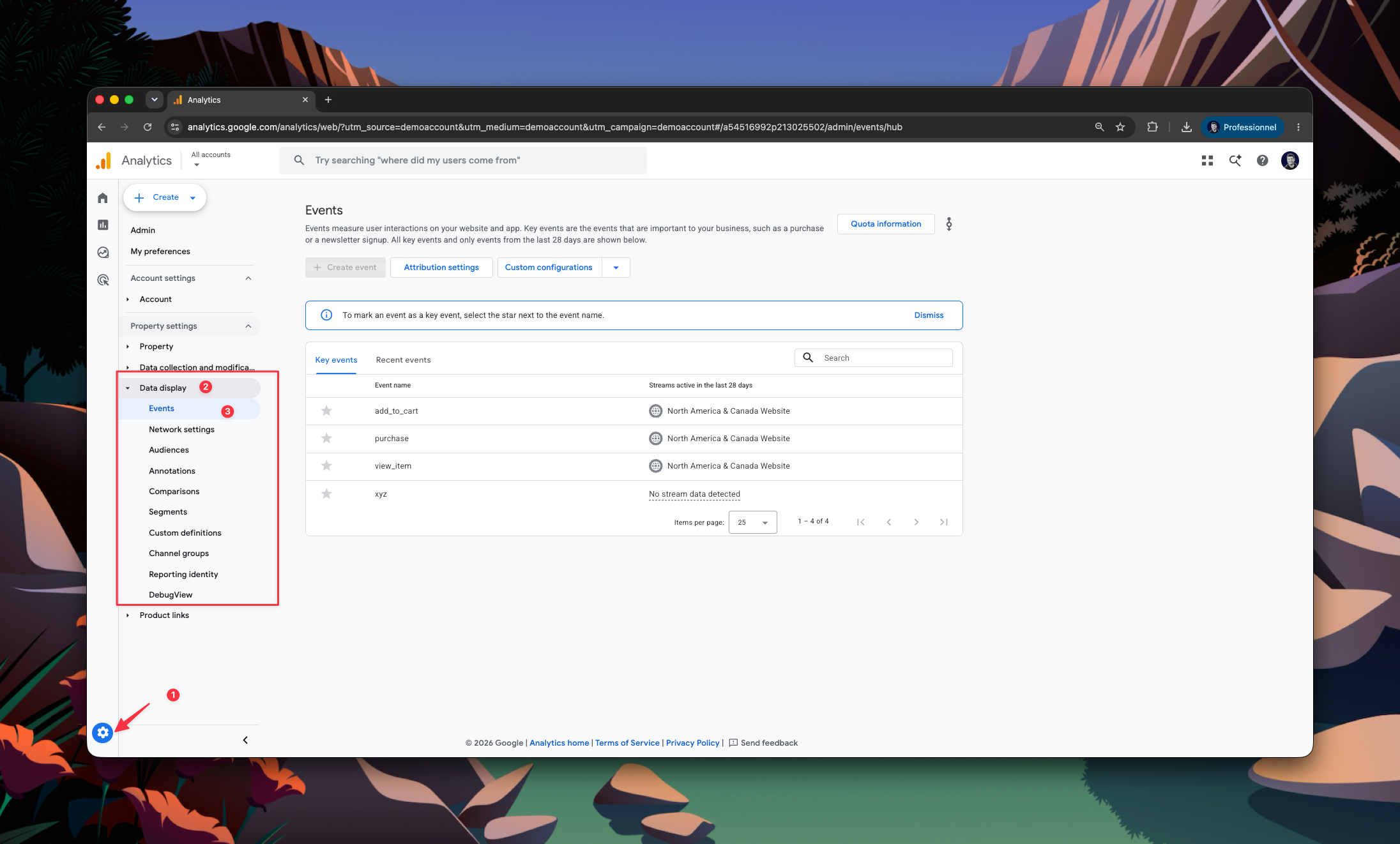 GA4 attribution settings location under Admin and Data display