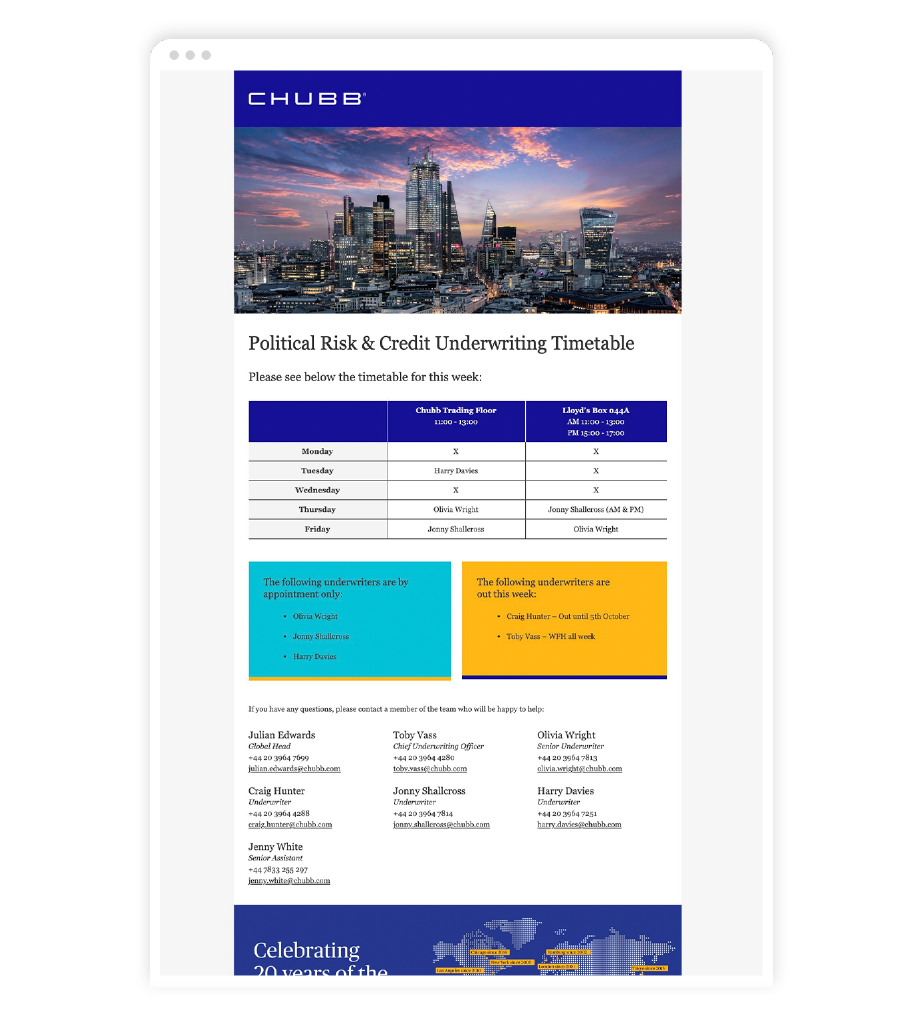 Visual example of a client email campaign