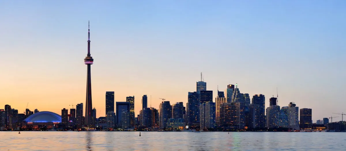 A landscape view of downtown Toronto at sunset