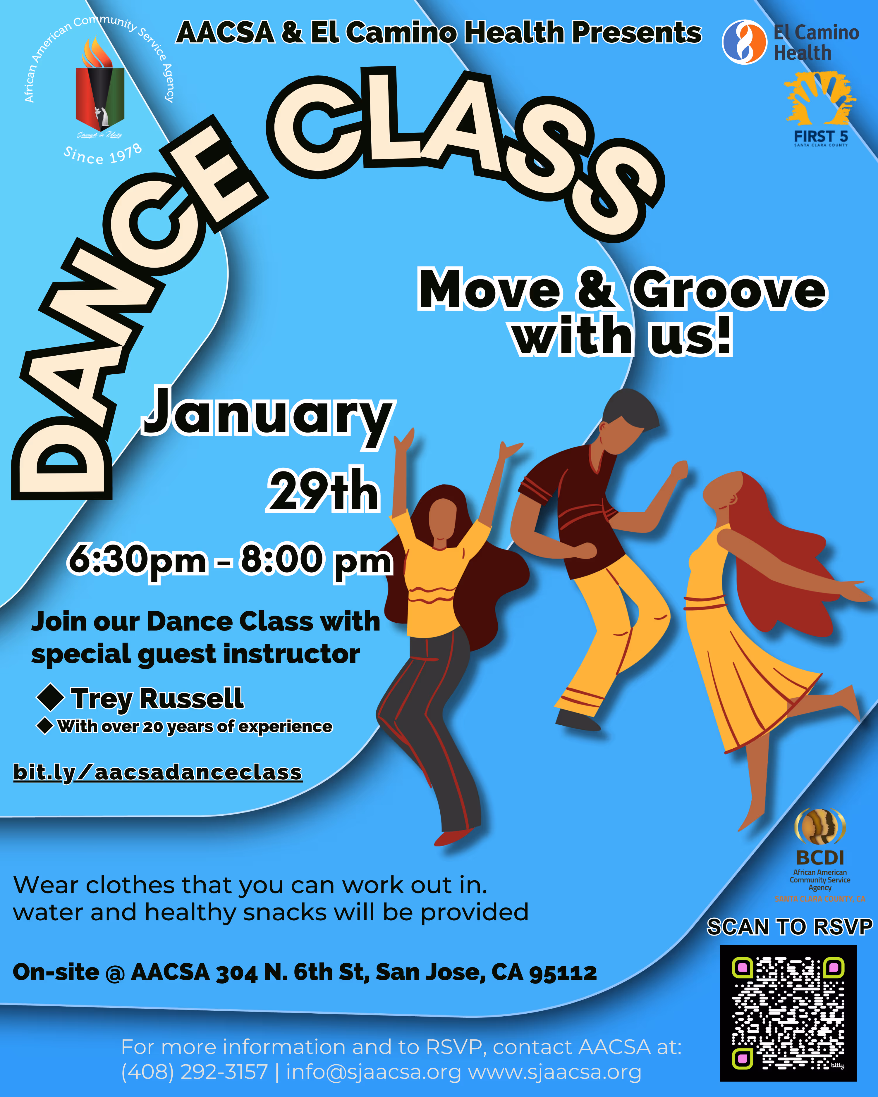 The African American Community Service Agency dance class is back tomorrow night with Trey Russell! Join us for an uplifting experience that moves your body, lifts your spirit, and connects you with community. Dancing isn’t just fun—it’s powerful for your health and well-being. It improves strength, flexibility, balance, and cardiovascular fitness, while relieving stress, boosting mood, and building confidence. Dance also strengthens memory, encourages teamwork, celebrates diverse cultures, and brings pure joy through movement and music.
Throughout the class we’ll also highlight Diabetes and Obesity Awareness, thanks to the generous support of El Camino Health. Date: January 29th, 2026 Time: 6:30pm-8:00pm Location: African American Community Service Agency