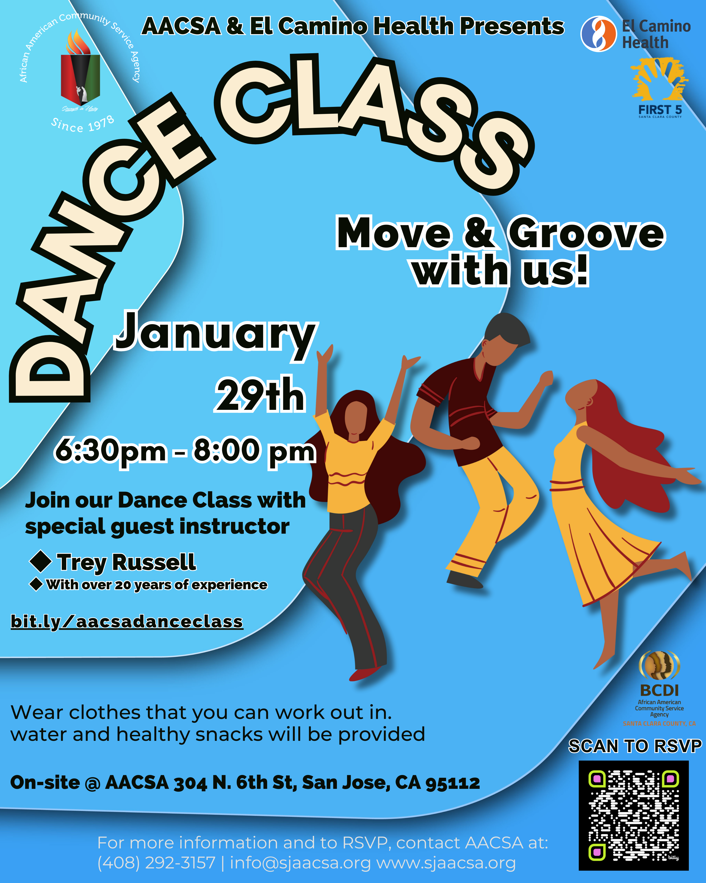 The African American Community Service Agency dance class is back tomorrow night with Trey Russell! Join us for an uplifting experience that moves your body, lifts your spirit, and connects you with community. Dancing isn’t just fun—it’s powerful for your health and well-being. It improves strength, flexibility, balance, and cardiovascular fitness, while relieving stress, boosting mood, and building confidence. Dance also strengthens memory, encourages teamwork, celebrates diverse cultures, and brings pure joy through movement and music.
Throughout the class we’ll also highlight Diabetes and Obesity Awareness, thanks to the generous support of El Camino Health. Date: January 29th, 2026 Time: 6:30pm-8:00pm Location: African American Community Service Agency