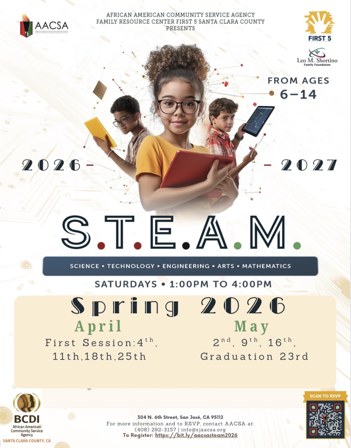 Our first Winter STEAM on Saturday Winter session will be a Parent Session, held on Saturday, April 11th, 2026, at the African American Community Service Agency from 1:00 p.m. to 3:00 p.m! Ages 6–14 Hands-on Lego Robotics curriculum, creative exploration, and STEAM-powered fun!
- Don’t miss this chance to inspire the next generation of innovators and creators. This hands-on experience also aligned with the National Black Child Development Institute’s Eight Essential Outcomes, including:
- Lives and plays in a safe community
- Is seen as a child
- Has books and toys that reflect who they are and can be
- Breathes clean air and drinks clean water