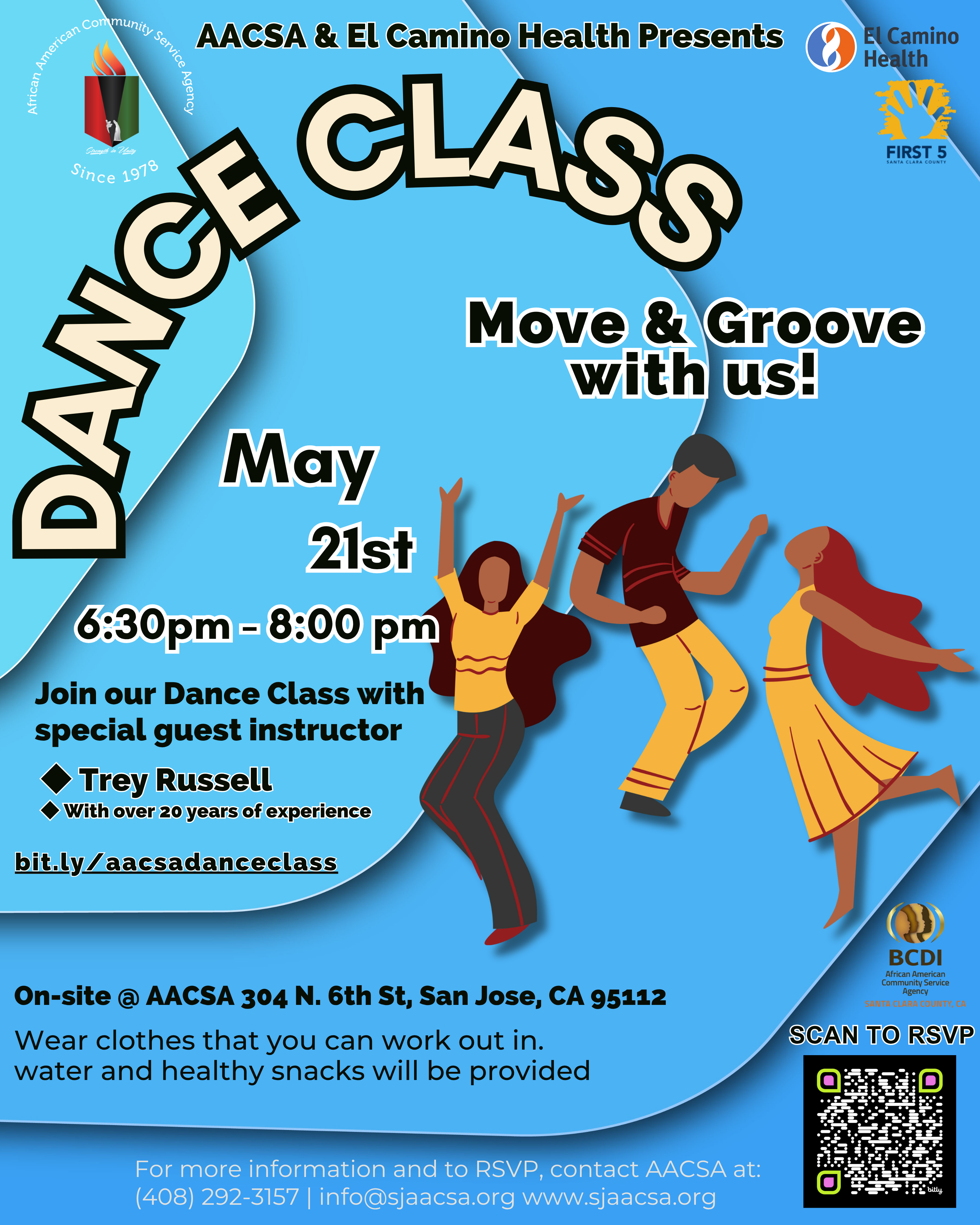The African American Community Service Agency dance class is back tomorrow night with Trey Russell! Join us for an uplifting experience that moves your body, lifts your spirit, and connects you with community. Dancing isn’t just fun—it’s powerful for your health and well-being. It improves strength, flexibility, balance, and cardiovascular fitness, while relieving stress, boosting mood, and building confidence. Dance also strengthens memory, encourages teamwork, celebrates diverse cultures, and brings pure joy through movement and music. Throughout the class we’ll also highlight Diabetes and Obesity Awareness, thanks to the generous support of El Camino Health. Date: May 21st, 2026, Time: 6:30pm-8:00pm Location: African American Community Service Agency