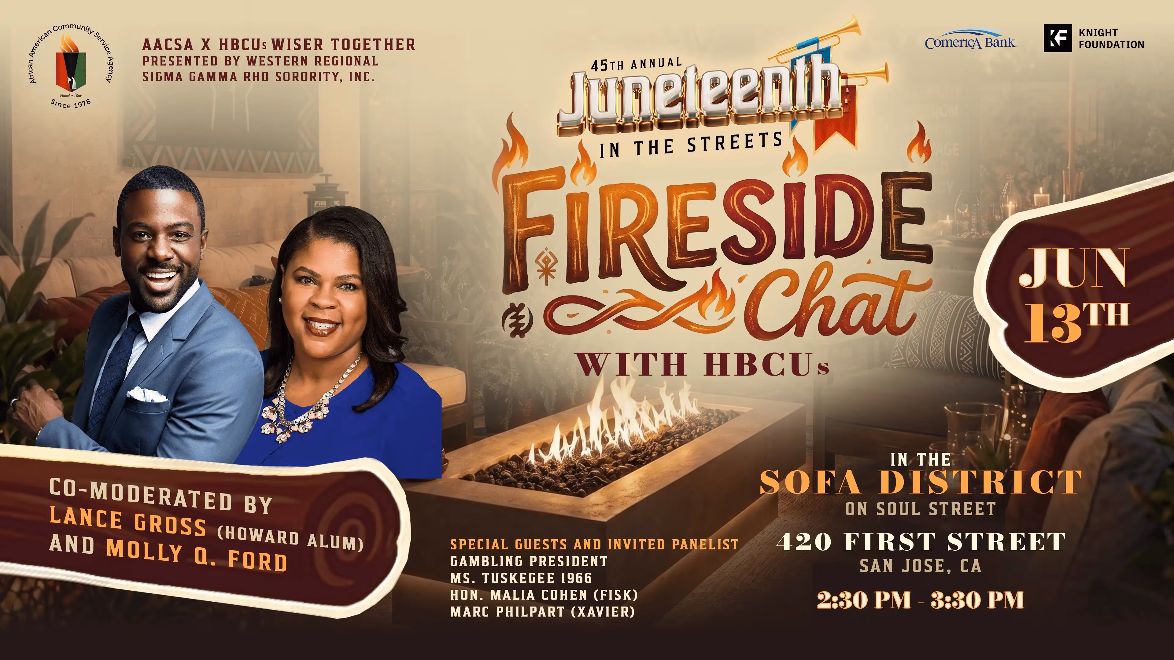 AACSA x HBCUs Wiser Together presents a Juneteenth in the Streets Fireside Chat with HBCU special guests and invited panelists, co-moderated by Lance Gross and Molly Q. Ford.