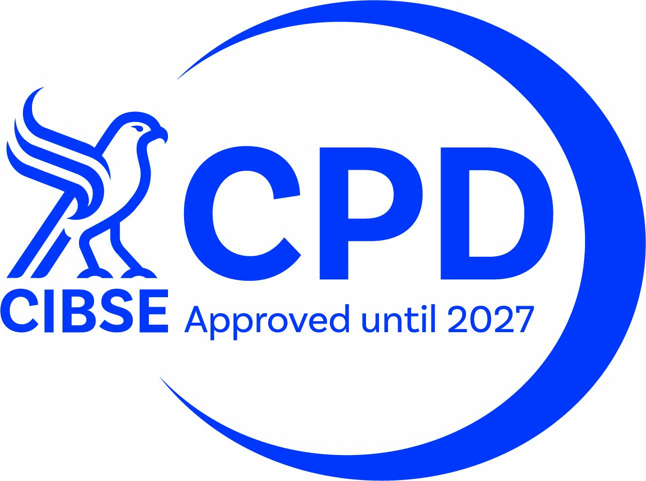 CIBSE CPD approval logo with a stylized bird and the text Approved until 2027 in blue.
