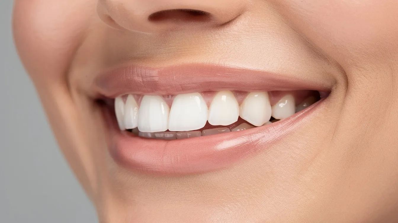 A close-up image shows a person smiling confidently, displaying straight teeth without any visible orthodontic appliances, highlighting the effectiveness of treatments like clear aligners or lingual orthodontics. The person's smile radiates joy and self-assurance, emphasizing the importance of proper oral hygiene in achieving such a beautiful alignment.