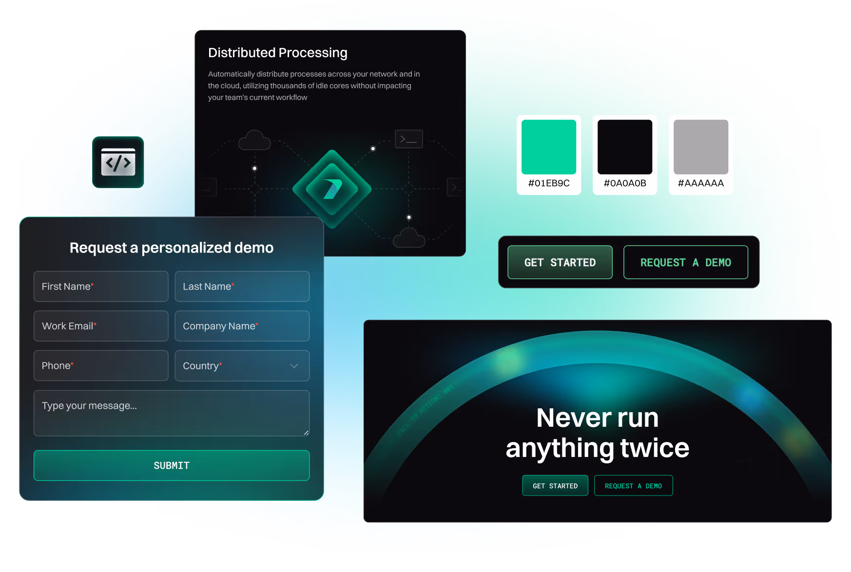 Elements in the same style and color palette from the Incredibuild website