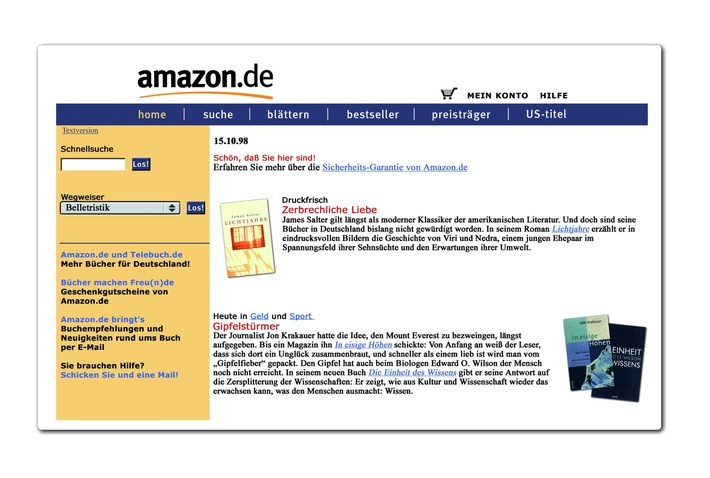Amazon.de homepage (1998)