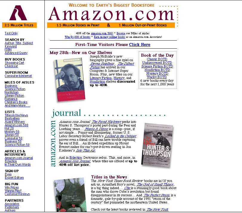 Amazon homepage (1997)