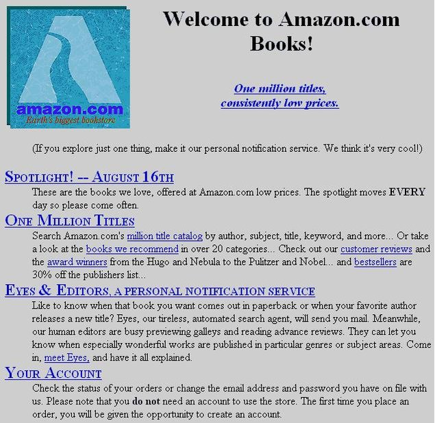 The original Amazon website (August 1995)